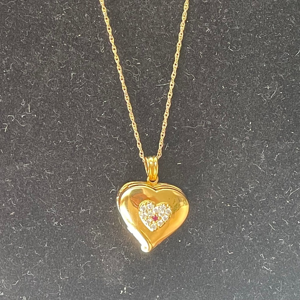 Lenox Gold Club Heart Locket Necklace Sterling Silver Gold Tone 4 Photo Clover